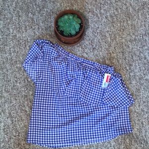 Gingham One-shoulder Blouse